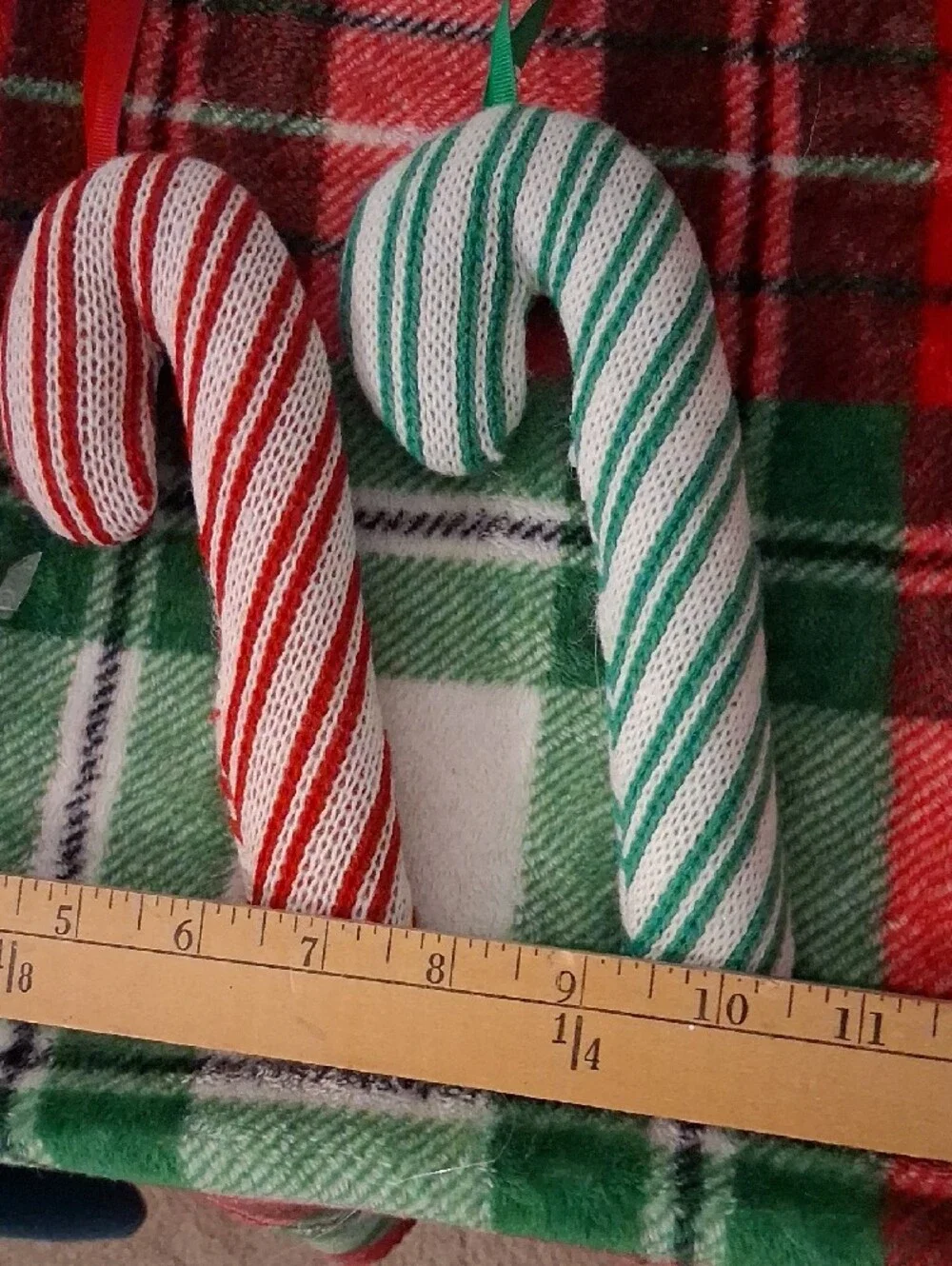 Red & White Knit Holiday Candy Cane Ornaments